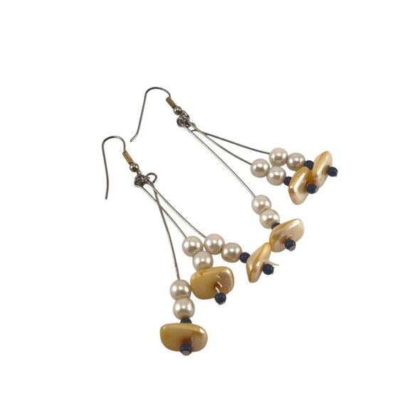 Handcrafted Dangle Earrings With Faux Pearls & Shell Accents - Picture 1 of 7